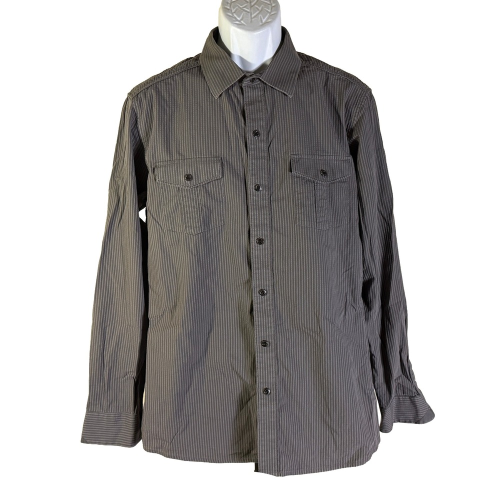 Rock & Republic Button Down Shirt Mens L Grey Striped Long Sleeve‎ Cotton